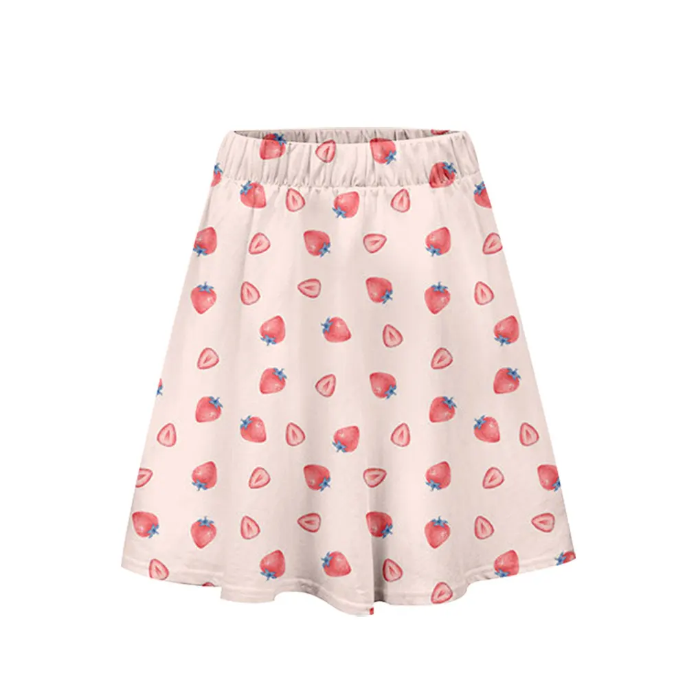 Lianshuo2022 New Fruit Theme Summer Half-length A-line Skirt Casual Elastic Waist 3D Printing Literary Simple Women's Clothing