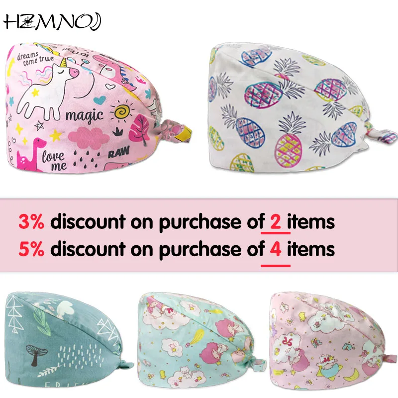 

Милая шапочка для медсестры с мультяшным принтом, хирургический питомец, больница, хирург, стоматолог, салон красоты, шеф-повар, пыленепрони...