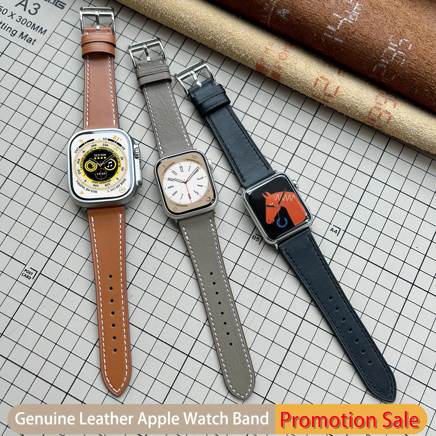 

[Promotion] Kebitt Leather Band For Apple Watch 9 8 Ultra 7 6 Se 5 4 3 2 1 Iwatch Strap