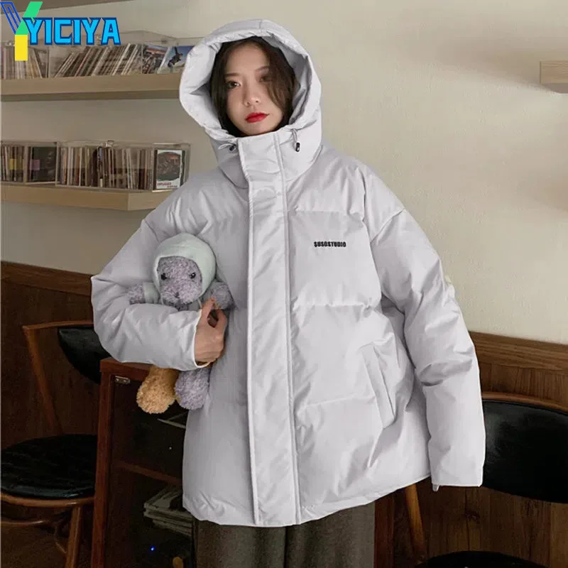 YICIYA Women's Winter Jackets 2023 Thick Warm Padded Parkas Loose Coats Hooded Jacket High Street Solid Outwear Female Clothing