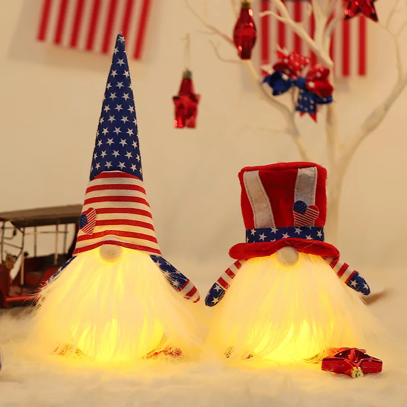 

Patriotic Gnome Light up 9 Inches Set Stars and Stripes Nisse Figurine Plush Swedish Nordic Tomte Scandinavian Elf