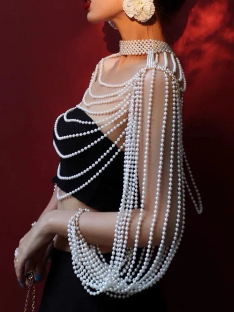 Женская цепочка-майка с жемчужинами сексуальная Длинная в стиле мультиплеера и
