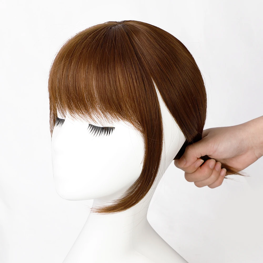 

Vigorous Synthetic Light Brown Hair Fringe Clip Bangs Clip In Hair Extension 3D Natural Franch Bangs High Temperature Fiber