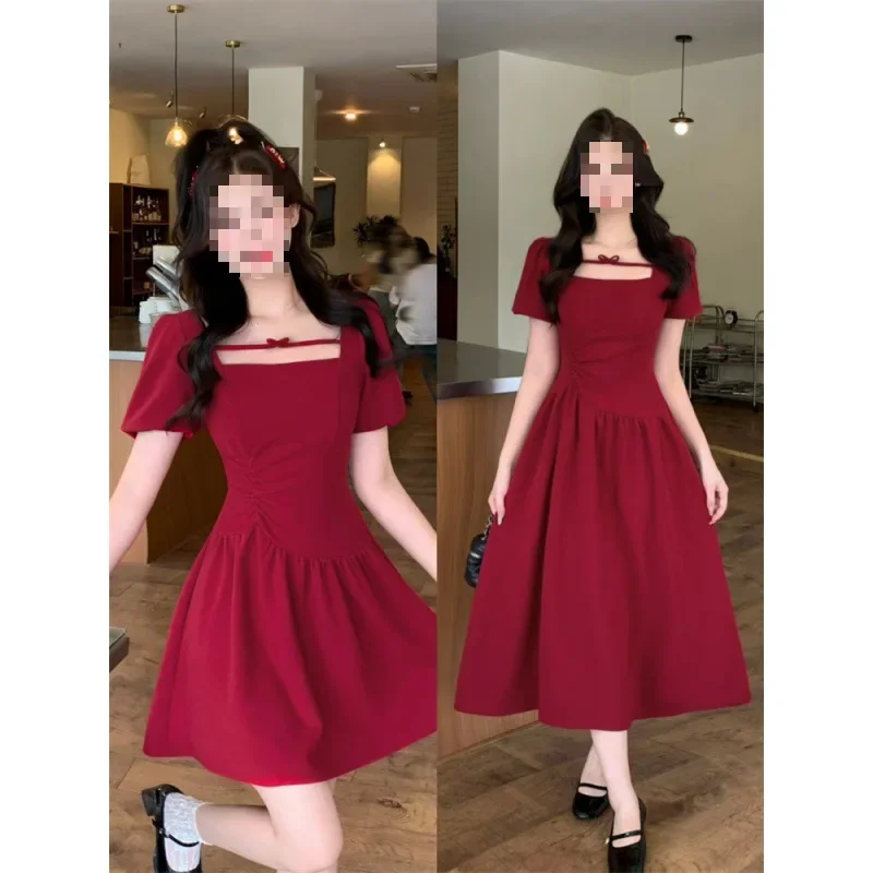 Новое поступление 2024 летнее микро-Пышное Платье с коротким рукавом Милая Черная