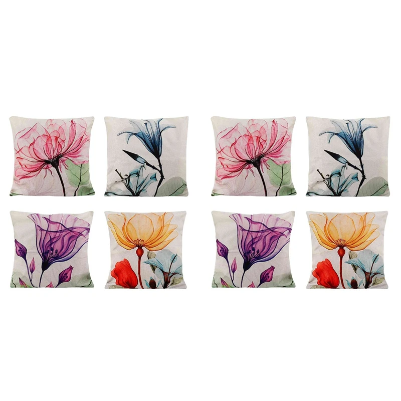 

Decorative Floral Flower Pillow Covers 18 X 18, Farmhouse Throw Pillow Covers Set Of 8 Cushion Case For Home Decor