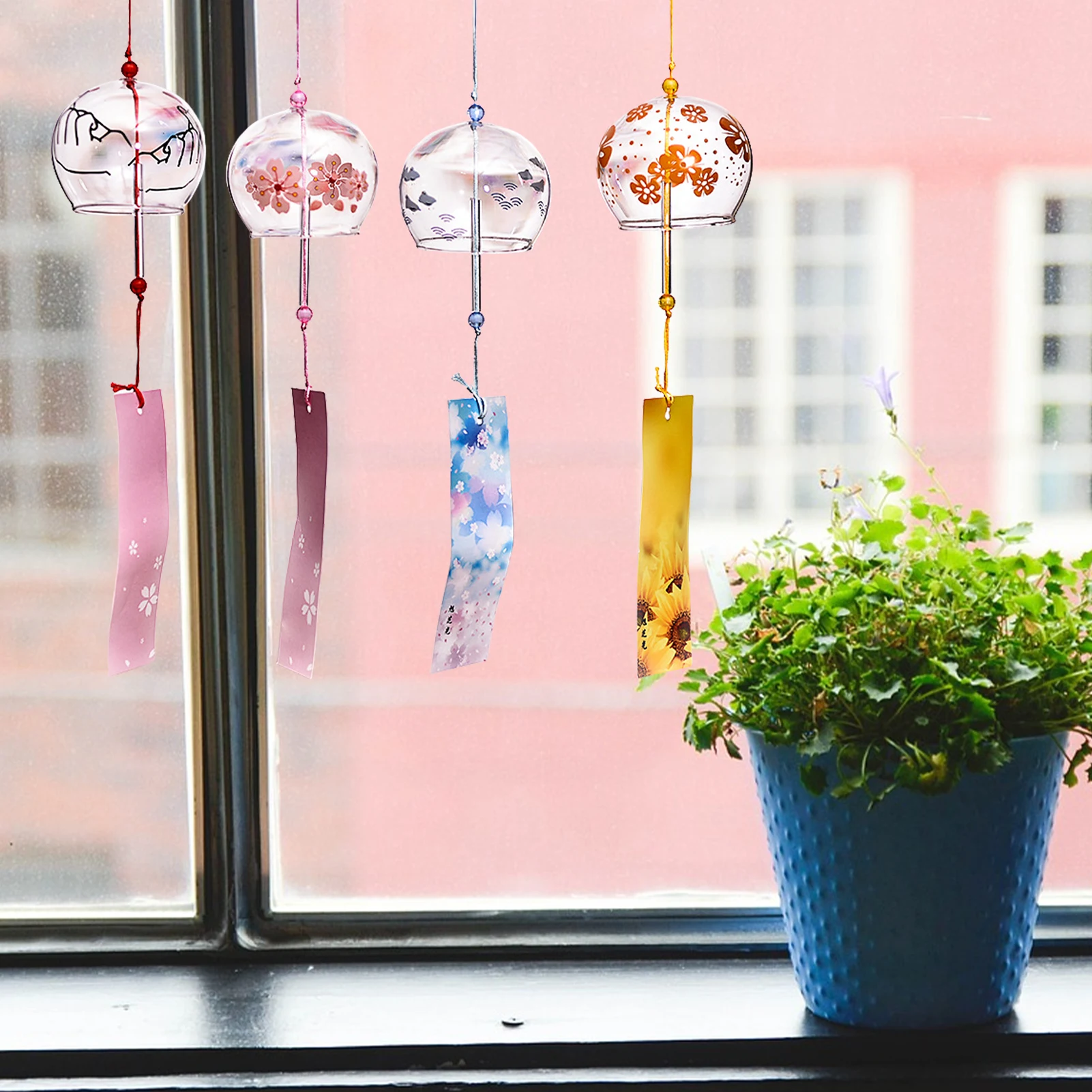 

Japanese Wind Chime Set Of 4 Glass Wind Chime Japanese Style Wind Chimes Outdoor Family Blessing Pendant Windchimes Decorations