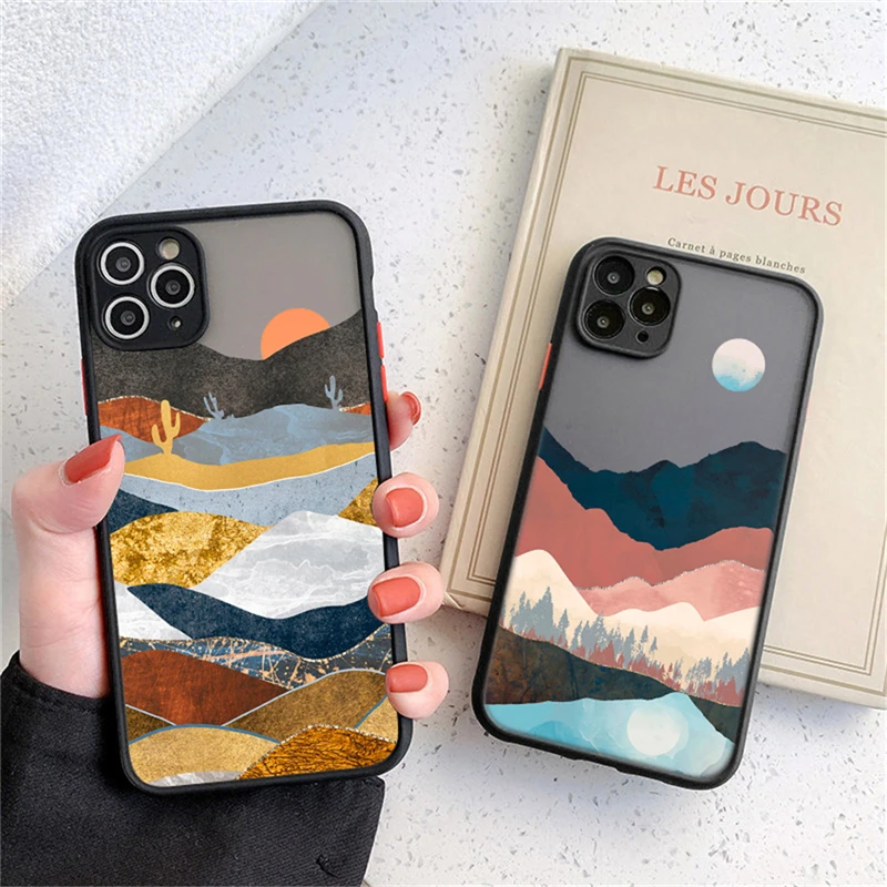 

Модный чехол с рисунком Пейзажа для iPhone 11 Pro Max XS Max XR X 12 Mini 7 8 Plus SE 2020, Матовый Бампер, противоударный прозрачный чехол
