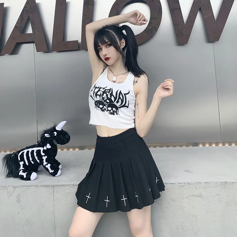 Женский укороченный топ Goth Dark блузка-корсет без рукавов уличная одежда с круглым