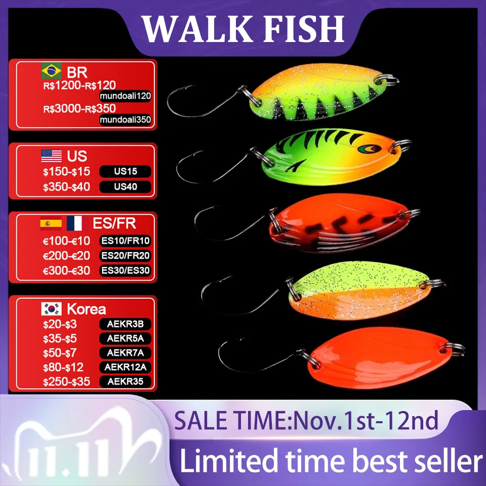 

WALK FISH 5PCS/Lot Metal Spoon Lure Saltwater Fishing Lure With Fishing Hook Sinking Bait For Carp Fishing Bait Bass Lure