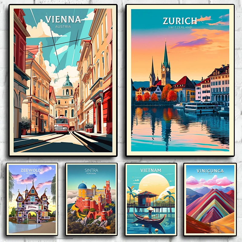 Настенный Декор для дома в стиле ретро, Праздничное путешествие, Скандинавская ретро-арт, туризм, картина для комнаты, гостиной, постеры на холсте с рисунком