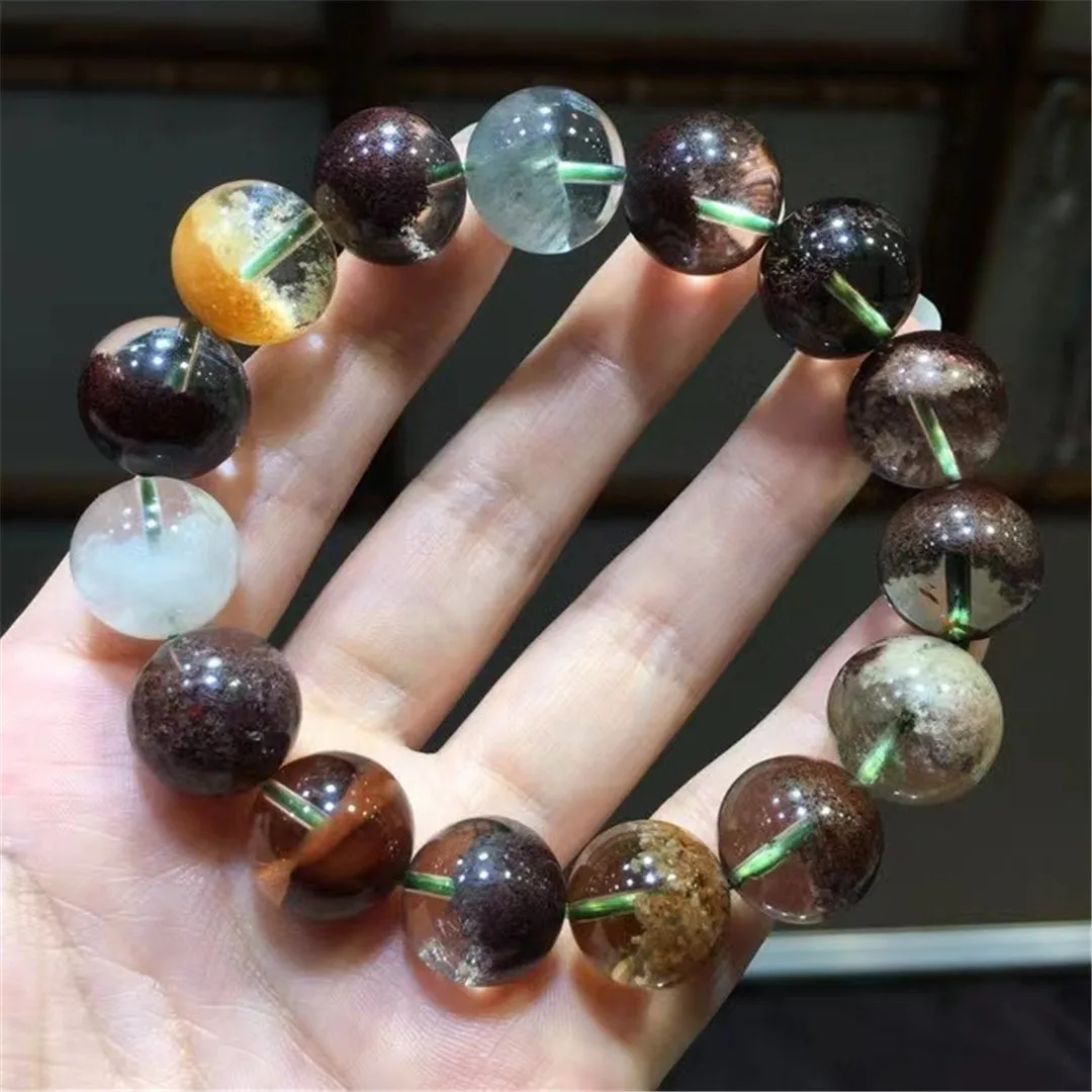 

14mm Natural Colorful Ghost Phantom Quartz Bracelet Jewelry For Women Men Healing Reiki Crystal Beauty Beads Stone Strands AAAAA