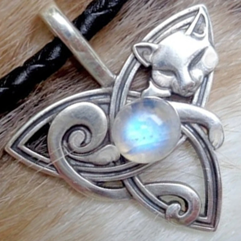 Серебряное ожерелье с подвеской в кельтском стиле котом украшение для