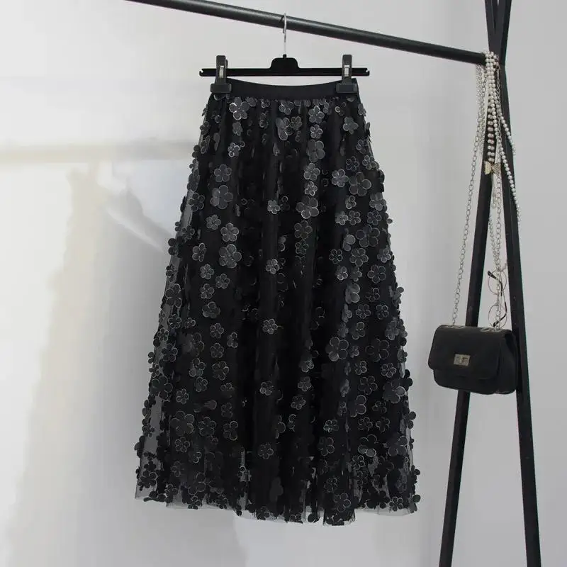 Трехмерная сетчатая юбка с цветочной вышивкой женская летняя новая модная