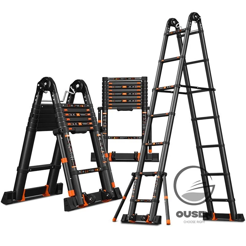 1.9+1.9m Multifunctional Aluminum Alloy Telescopic Herringbone Ladder Household Portable Engineering Folding Ladder Flat Ladder