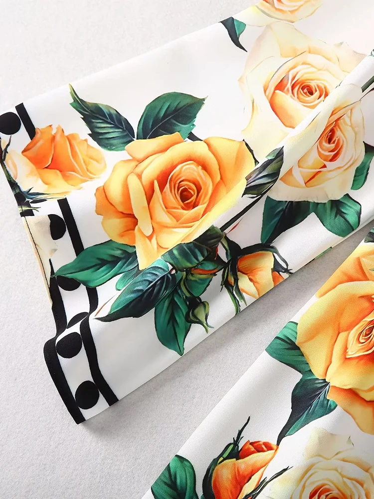 Женское платье макси с круглым вырезом Расклешенным рукавом и цветочным принтом