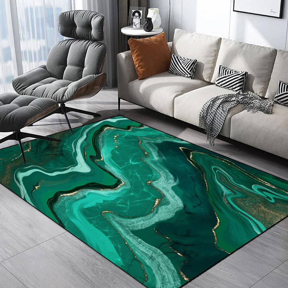 

Luxury Green Gold Carpet Living Room Decoration Modern Abstract Painting Art Area Rug Bedroom Hallway Kitchen Non-Slip Floor Mat