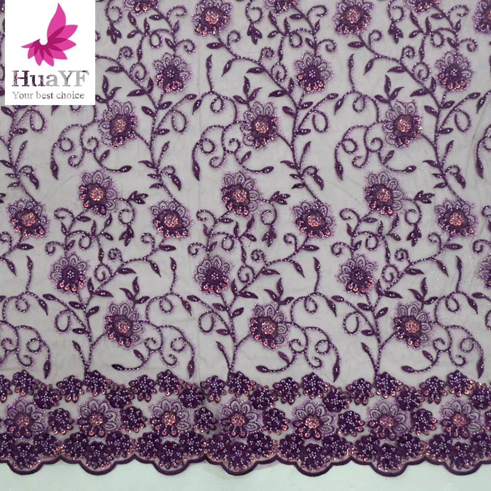 

1 ярд, новое Африканское Тюлевое кружево с блестками и бусинами, цветочная ткань для свадебного платья HY1757