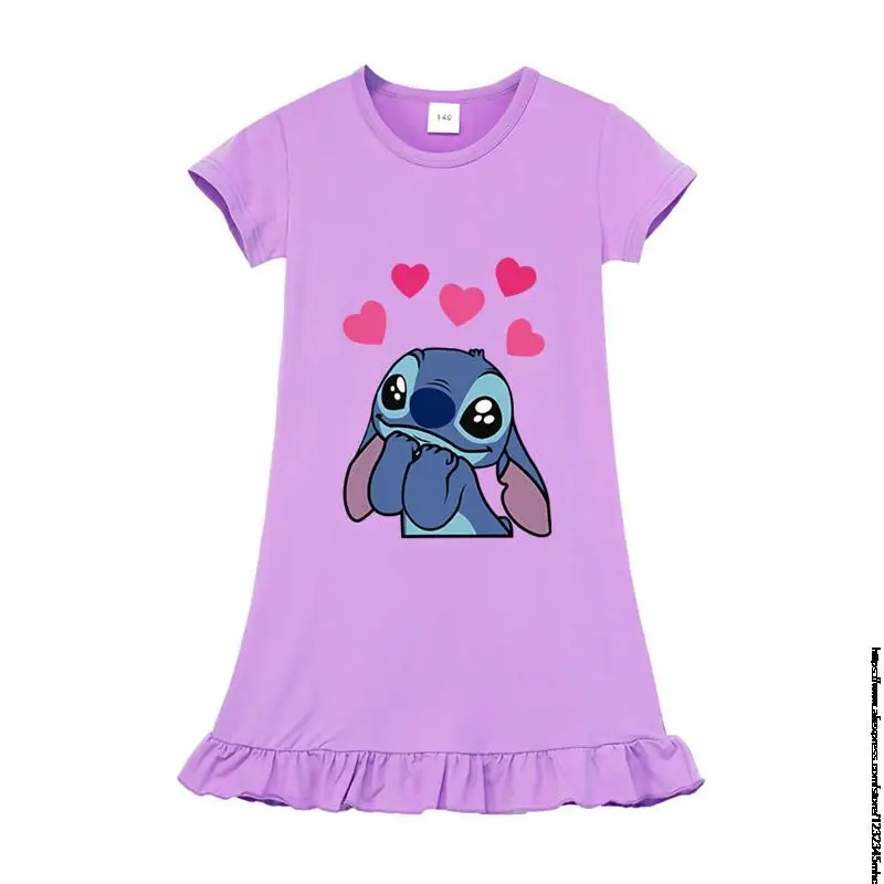 Хлопковая ночная рубашка Disney Stitch пижамные платья для маленьких