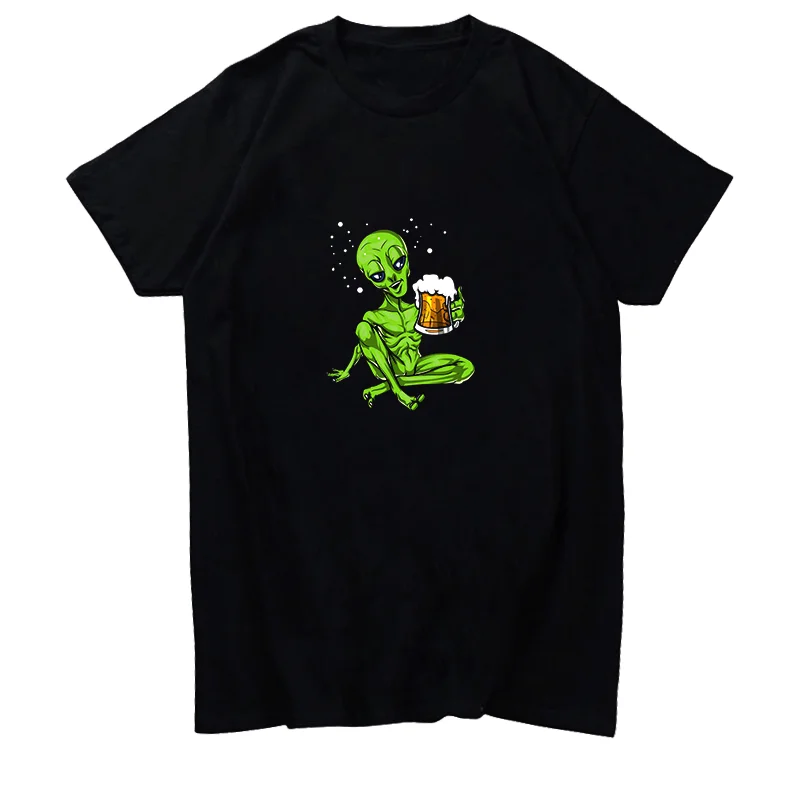 

Alien Drinking Beer Ufo Alcohol graphic t shirts Oversized T Shirt O-neck T-shirt Harajuku Streetwear Summer Men's clothing