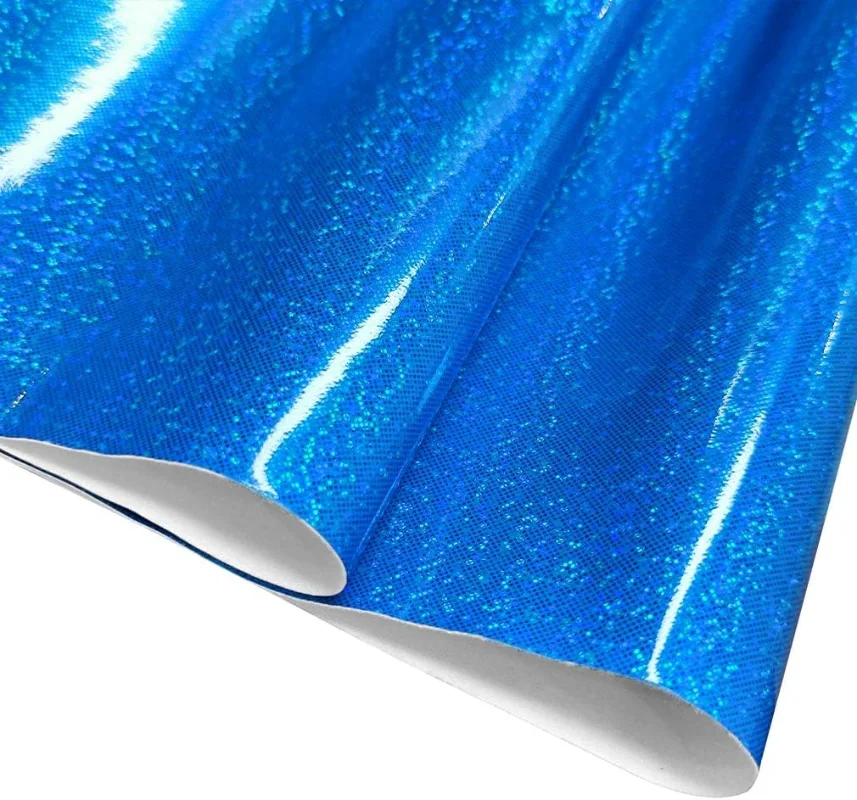 

46x135cm Holographic Mirror Fine Laser Flash Crystal Blue Faux Leather Sheets PU Fabric for Earrings Bows Handbag Sewing Crafts