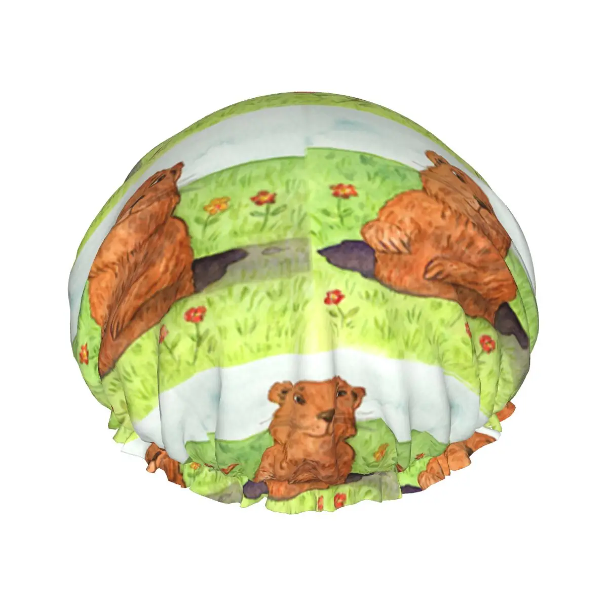 

Groundhog Day Waterproof Shower Cap with Elasticized Hem Reversible Design for Shower Sleeping Bonnet Cap for All Hair Lengths