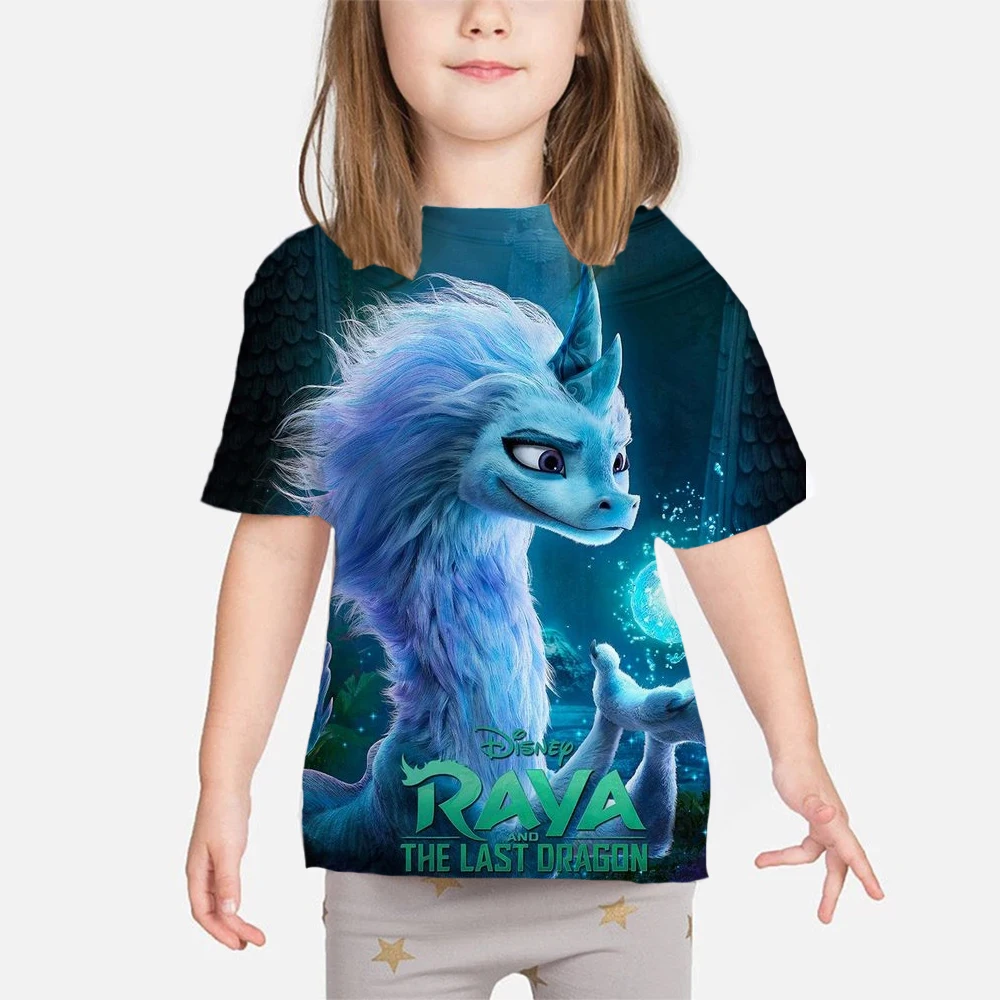 

Disney Dragon Hunting Legend RAYA Children T-shirt Cute 3D Print Fashion Boy Girl Clothes Cartoon Short Sleeve Cosplay Clothing