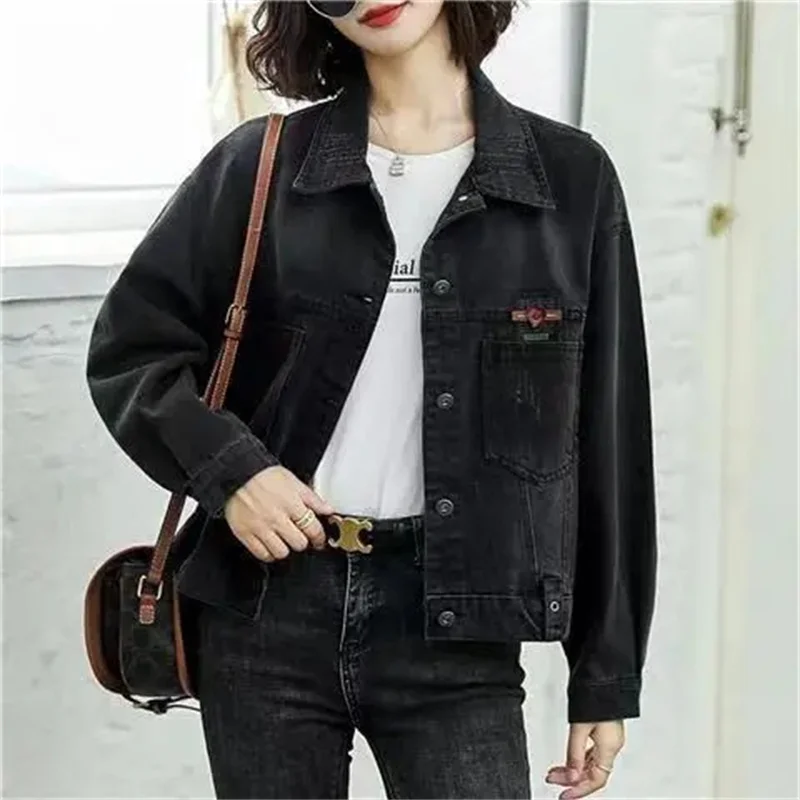 

Women 2023 Spring Fashion New Long Sleeve Denim Jacket Ins Tide Female Korean Loose Joker Short Online Celebrity Embroidered Top