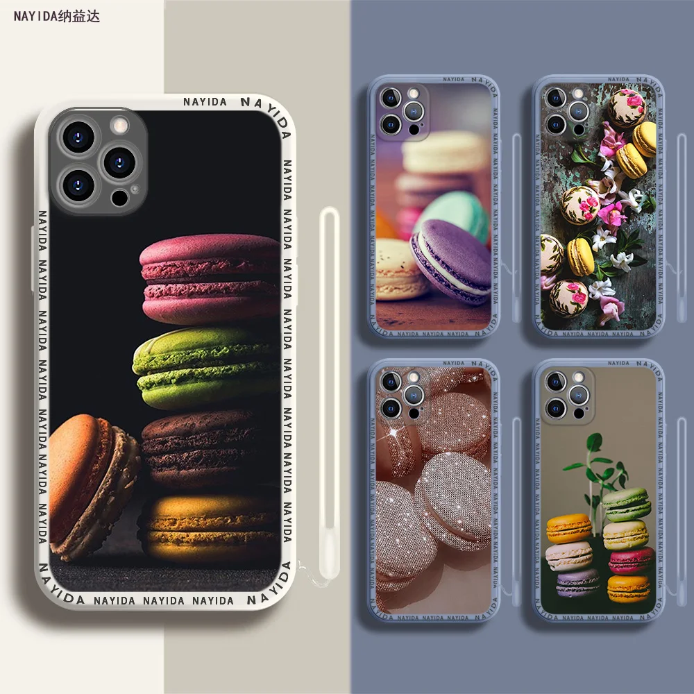 

Soft Silicone Phone Case For iPhone 14 13 11 12 Mini Pro Max XS XR X Blue Lanyard Cover Macarons