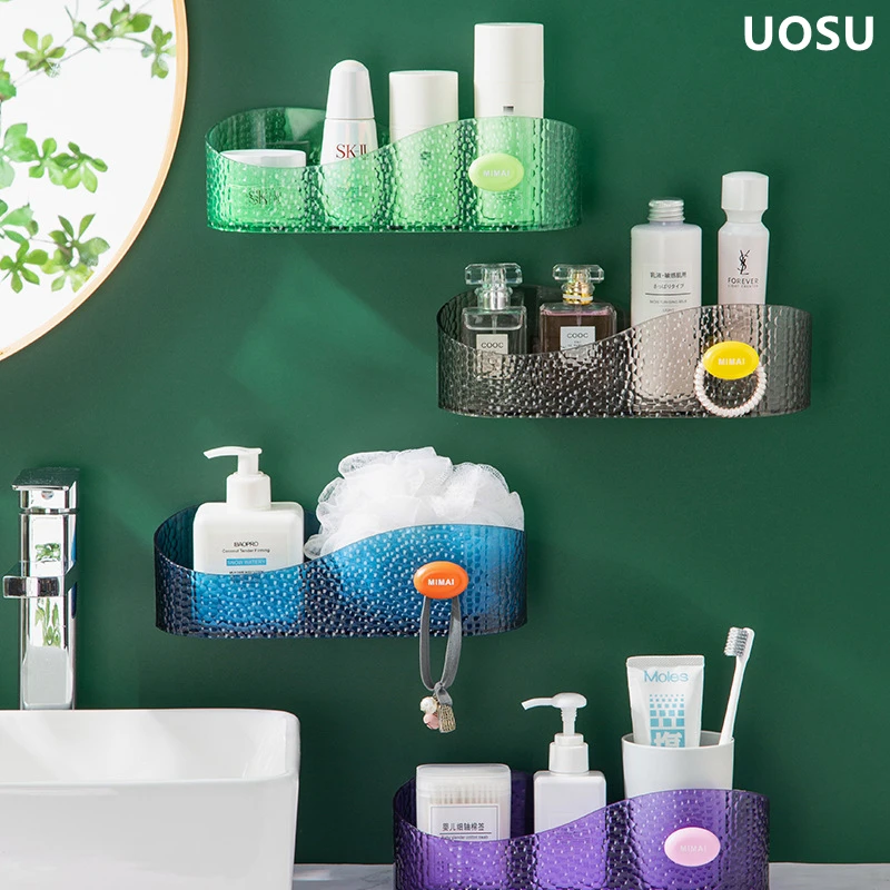 

UOSU Bathroom Shelf Shower Caddy Organizer Wall Mount Shampoo Rack With Towel Bar No Drilling Kitchen Storage Accessories