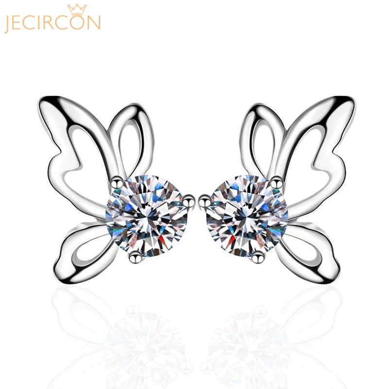 

JECIRCON 0.3/0.5ct Moissanite Stud Earrings for Women Trendy Light Luxury Lab Diamond Butterfly Ear Jewelry 925 Sterling Silver