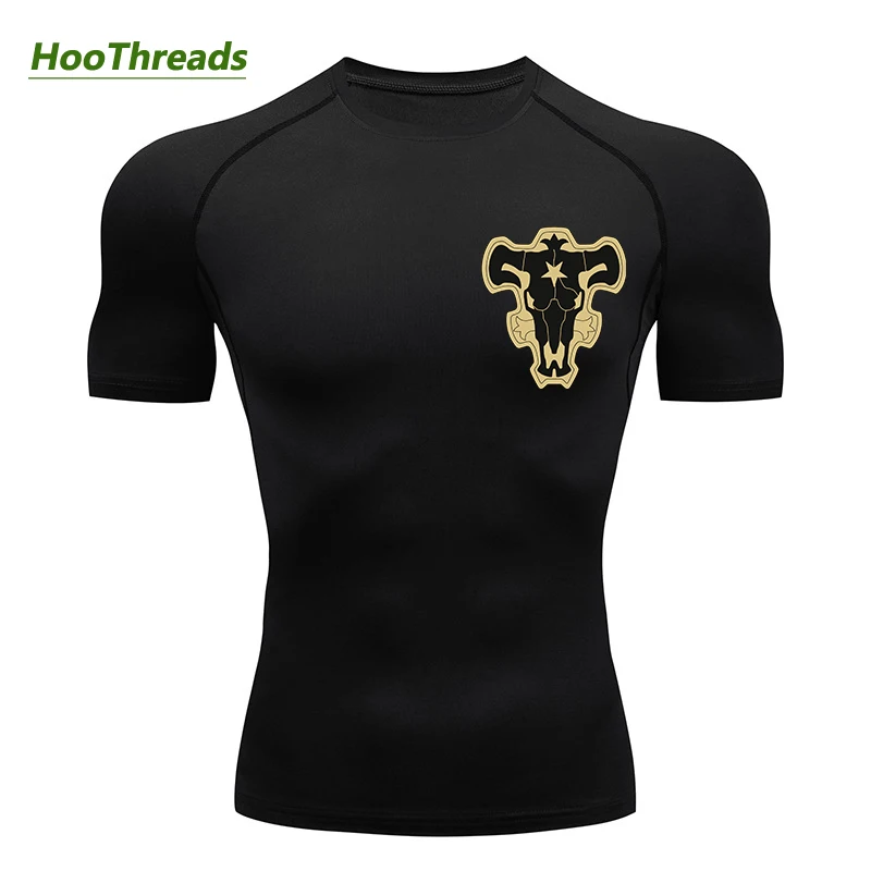Black Clover Bull Print Compression Shirts for Men Gym Workout Fitness Undershirts Short Sleeve Quick Dry Athletic T-Shirt Tops