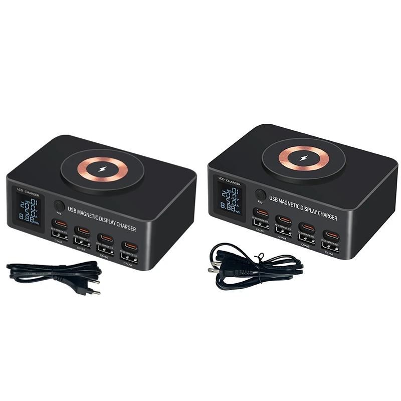 Многопортовая беспроводная зарядка 140 Вт быстрая PD QC 3.0 цифровой дисплей вилка