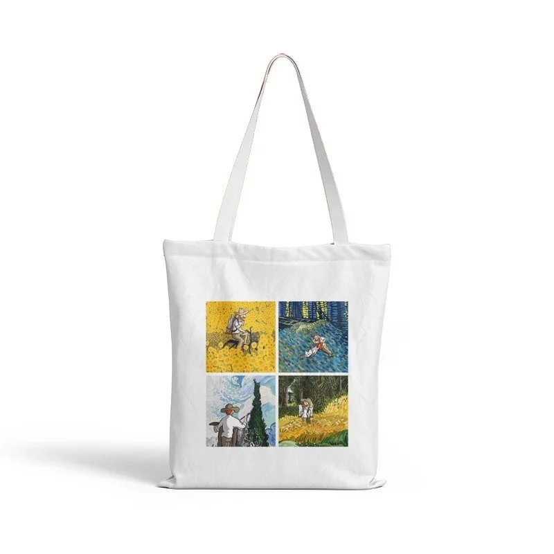 

Canvas Shoulder Bag Shopper Bags reusable White Handbags Female Van Gogh Art Casual aesthetic Cartoon vintage Teacher Gift