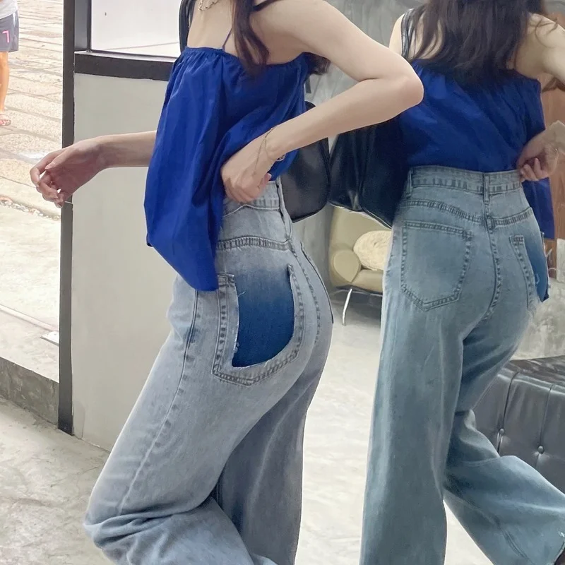 

High Waist Baggy Jeans Women Fashion Comfy Casual Pockets of dyeing Loose Pants Mom Jeans Washed Boyfriend Wide Leg Trousers New