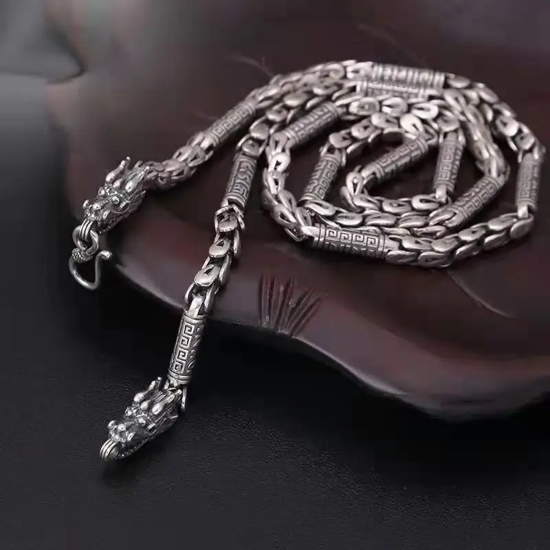 

Мужское ожерелье из серебра S999 пробы, Очаровательное ожерелье из тайского серебра с косточкой дракона, ретро ювелирное изделие, подарок на день рождения для друзей и влюбленных