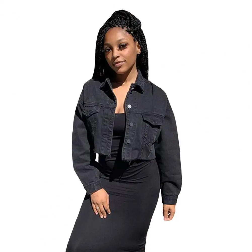 

Women Jacket Solid Color Autumn Coat Turn-down Collar Lady Jacket