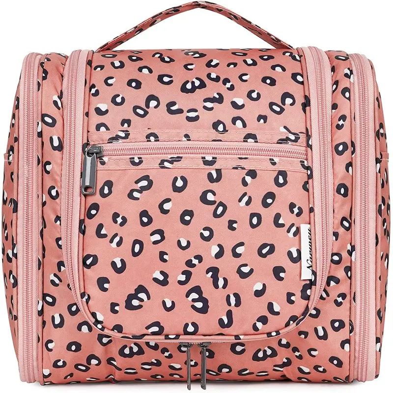 

Hanging Travel Toiletry Bag Cosmetic Make up Organizer Cosmetic Bag With Handle, Orange Leopard
