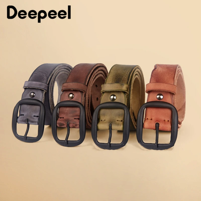

Deepeel 1pc 3.5*110-125cm Men's Cowhide Leather Belt Genuine Crafts for Men MatteBlack Pin Buckle Male Designer Belts YB489
