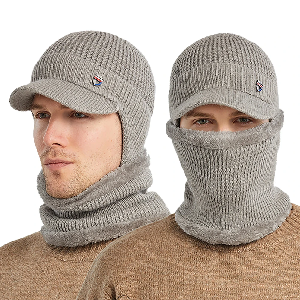 

Мужская зимняя сохраняющая тепло шапка-ушанка с шарфом и маской для лица флисовая подкладка вязаная бейсболка шерстяная пряжа цельный худи