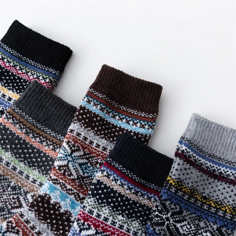 5 Pairs Winter and Autumn Harajuku Women and men Wool Socks Thermal Thicken Ethnic Style Warmer Cashmere Women Casual Socks