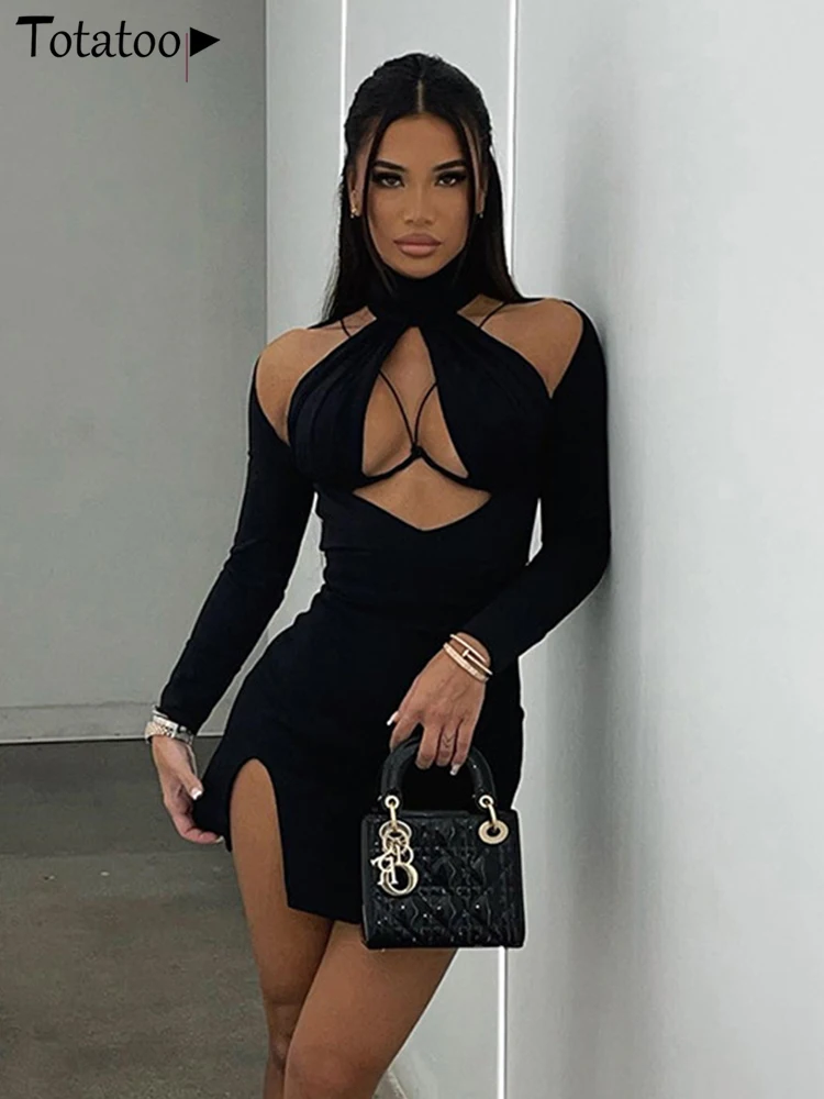 

Женское облегающее платье с вырезами Totatoop, облегающее платье с длинным рукавом и разрезом, одежда для ночного клуба и вечерние, 2022