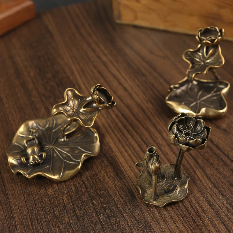 1 шт. античная латунь лист лотоса обратный поток курильница украшения твердая