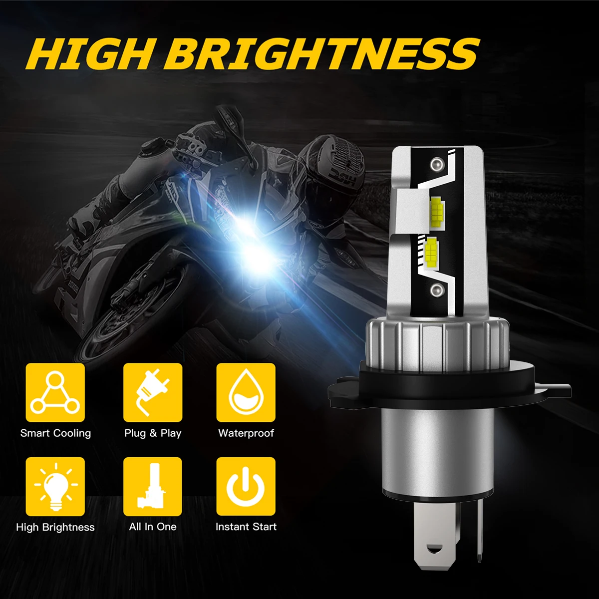 Фото Светодиодная фара Novsight M500 N57 H4 для мотоцикла, 6500K, 25W, 5000LM, сверхъяркая, дальний и ближний свет №2