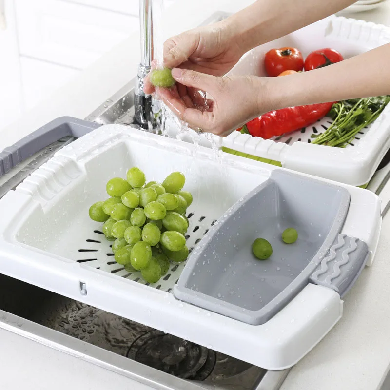 

Multifunctional Kitchen Chopping Cutting Board Retractable Sink Sorting Rack Washing Basket Kitchen Cutting Board Organizer