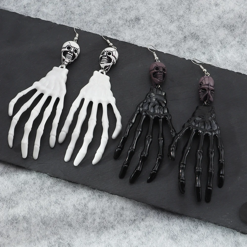 

Punk Cosplay Skeleton Bones Palm Earring for Women Exaggerated Gothic Spooky Skull Earring Funny Ghost Hand Personality Ear Hook