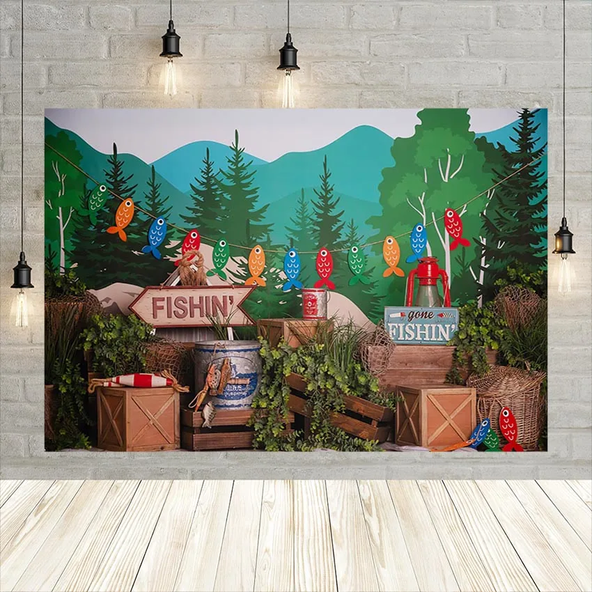 

Fishing Backdrop for Photography Forest Jungle Fishing Rod Boy Birthday Party Background Photo Studio Decoration Props Photocall