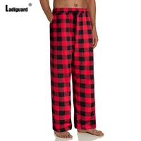 ladiguard men straight leg pants 2022 spring new fashion plaid trouser plus size mens outdoor casual loose elastic waist pant