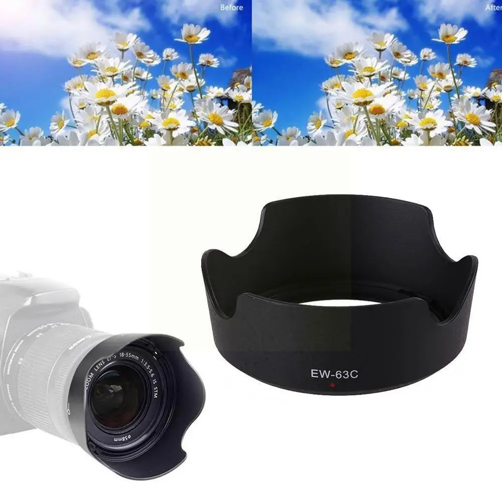 

1pc Black Abs Lens Hood Ew-63c Ew63c For Ef-s 18-55mm F/3.5-5.6 Is Camera Lens Hood Lens Protetor Ew 63c Q0a5
