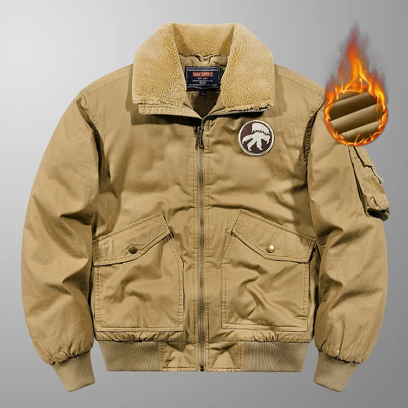 

2022 winter new cotton suit male flight staff wear cotton clothes lamb wool collar thick cotton jacket men's coat