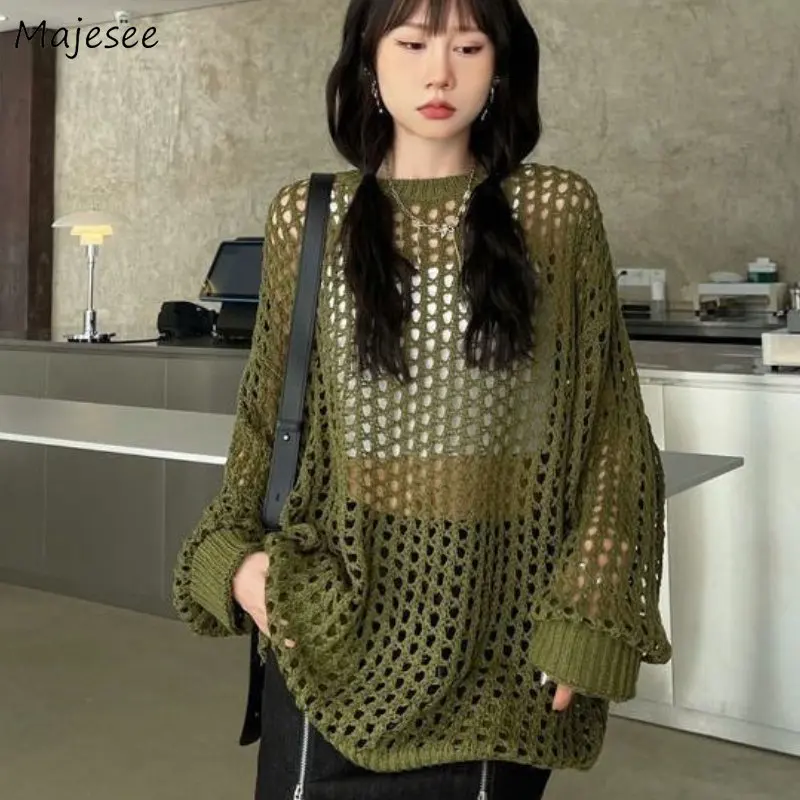 

Hollow Out Pullovers Women Personality Streetwear Hotsweet Summer Breathable Female Fashion Korean Style Loose Harajuku O-neck